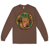 Chestnut fall highland cow round Long Sleeve Tee - RanaPortraitStore