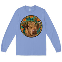 Colony Blue fall highland cow round Long Sleeve Tee - RanaPortraitStore