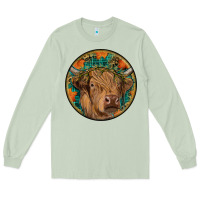 Matcha fall highland cow round Long Sleeve Tee - RanaPortraitStore