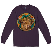Plum fall highland cow round Long Sleeve Tee - RanaPortraitStore