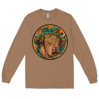 Toasted Coconut fall highland cow round Long Sleeve Tee - RanaPortraitStore