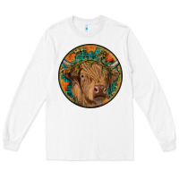 White fall highland cow round Long Sleeve Tee - RanaPortraitStore