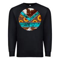 Black turquoise cowhide leopard sunflowers round Premium Sweatshirt - Artiststas
