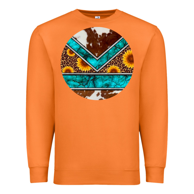 Turquoise Cowhide Leopard Sunflowers Round Premium Sweatshirt by Artiststas | Teevron