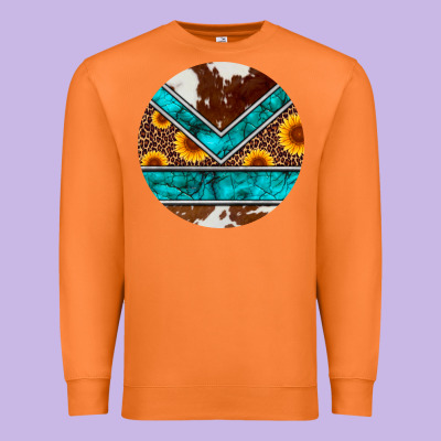 Turquoise Cowhide Leopard Sunflowers Round Premium Sweatshirt Designed By Artiststas