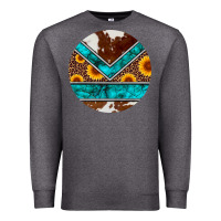 Charcoal Heather turquoise cowhide leopard sunflowers round Premium Sweatshirt - Artiststas