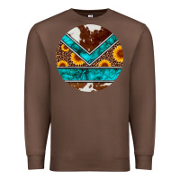 Chestnut turquoise cowhide leopard sunflowers round Premium Sweatshirt - Artiststas