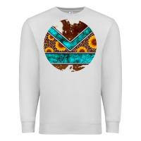 Dove Grey turquoise cowhide leopard sunflowers round Premium Sweatshirt - Artiststas