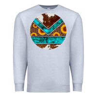 Heather Grey turquoise cowhide leopard sunflowers round Premium Sweatshirt - Artiststas