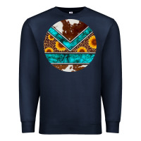 Navy turquoise cowhide leopard sunflowers round Premium Sweatshirt - Artiststas