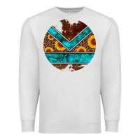 Oatmeal Heather turquoise cowhide leopard sunflowers round Premium Sweatshirt - Artiststas