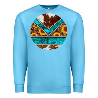 Ocean Blue turquoise cowhide leopard sunflowers round Premium Sweatshirt - Artiststas