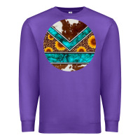 Purple turquoise cowhide leopard sunflowers round Premium Sweatshirt - Artiststas