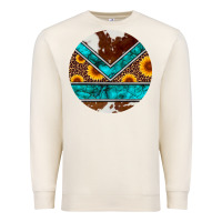 Sandshell turquoise cowhide leopard sunflowers round Premium Sweatshirt - Artiststas