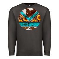 Smoke turquoise cowhide leopard sunflowers round Premium Sweatshirt - Artiststas