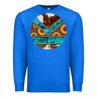 True Royal turquoise cowhide leopard sunflowers round Premium Sweatshirt - Artiststas