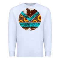 White turquoise cowhide leopard sunflowers round Premium Sweatshirt - Artiststas
