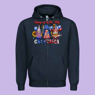 Hangin With My Gnomerica Zipper Hoodie Designed By Racoondesign