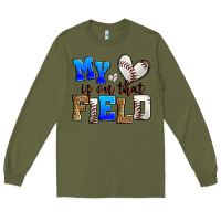 Army Green my heart is on that field baseball Long Sleeve Tee - Zillion Design Studio