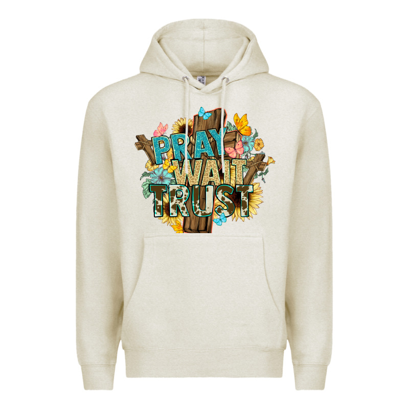 Pray Wait Trust Crosses Christian Premium Hoodie by NancyCooperArtShop | Teevron