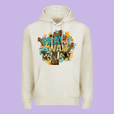 Pray Wait Trust Crosses Christian Premium Hoodie Designed By Nancycooperartshop