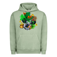 Pigment Oil Green St. Patrick Cow Clover Urban Hoodie - BundleAndBundleShop