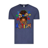 Vintage Denim Autism Awareness afro messy bu Vintage Tee - texasbilliewilder