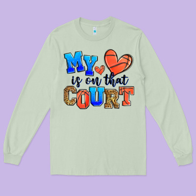 My Heart Is On That Court Basketball Long Sleeve Tee Designed By Zillion Design Studio