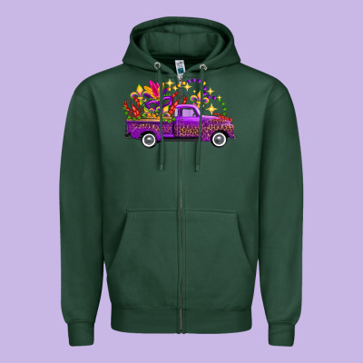 Mardi Gras Truck Zipper Hoodie Designed By Fadigitalartstudio