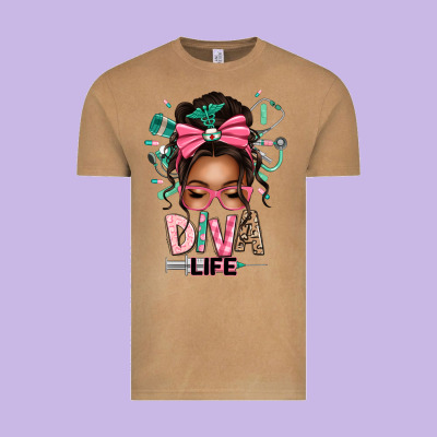 Afro Messy Bun Diva Life Vintage Tee Designed By Texasbilliewilder
