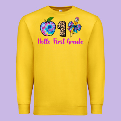 Hello First Grade Tie Dye 3200x2400 Premium Sweatshirt Designed By Adodesignshop