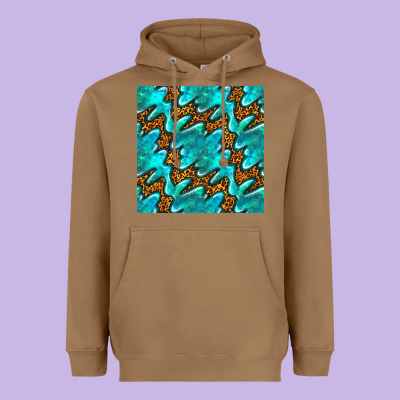 Turquoise Leopard Seamless Pattern Heavyweight Hoodie Designed By Bundleandbundleshop