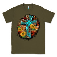 Army Green western turquoise's leopard cross  wooden aztek sunflowers background Classic Tee - BarkalooDesign
