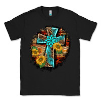 Black western turquoise's leopard cross  wooden aztek sunflowers background Classic Tee - BarkalooDesign
