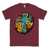 Burgundy western turquoise's leopard cross  wooden aztek sunflowers background Classic Tee - BarkalooDesign