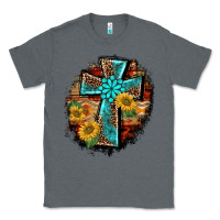 Charcoal Heather western turquoise's leopard cross  wooden aztek sunflowers background Classic Tee - BarkalooDesign
