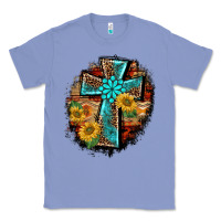 Colony Blue western turquoise's leopard cross  wooden aztek sunflowers background Classic Tee - BarkalooDesign
