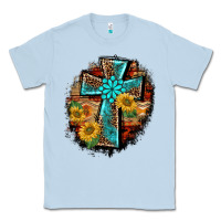 Dusty Blue western turquoise's leopard cross  wooden aztek sunflowers background Classic Tee - BarkalooDesign