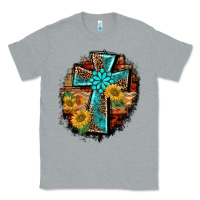 Heather Grey western turquoise's leopard cross  wooden aztek sunflowers background Classic Tee - BarkalooDesign