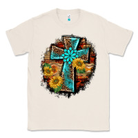 Natural western turquoise's leopard cross  wooden aztek sunflowers background Classic Tee - BarkalooDesign