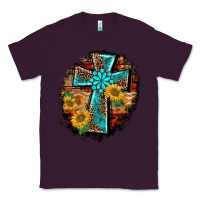 Plum western turquoise's leopard cross  wooden aztek sunflowers background Classic Tee - BarkalooDesign