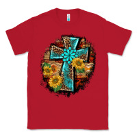Red western turquoise's leopard cross  wooden aztek sunflowers background Classic Tee - BarkalooDesign