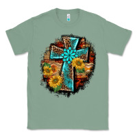Sage western turquoise's leopard cross  wooden aztek sunflowers background Classic Tee - BarkalooDesign