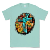 Seafoam western turquoise's leopard cross  wooden aztek sunflowers background Classic Tee - BarkalooDesign