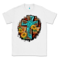 White western turquoise's leopard cross  wooden aztek sunflowers background Classic Tee - BarkalooDesign