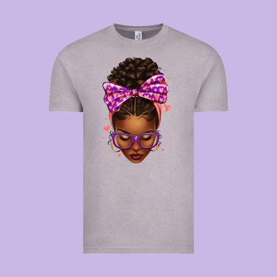 Sorority Colors Purple Carol Afro Messy Bun Woman Vintage Tee Designed By Texasbilliewilder