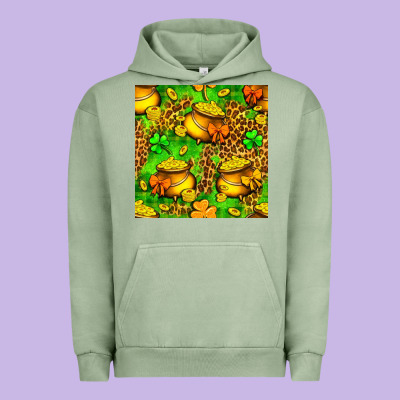 St. Patrick's Pot Of Gold Seamless Pattern Urban Hoodie Designed By Bundleandbundleshop