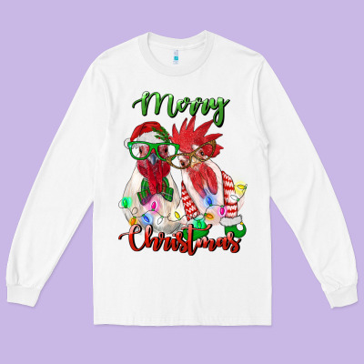 Christmas Roosters Long Sleeve Tee Designed By Ranaportraitstore