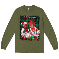 Army Green christmas roosters with background Long Sleeve Tee - RanaPortraitStore