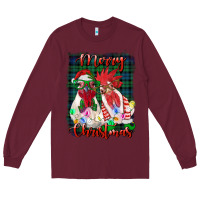 Burgundy christmas roosters with background Long Sleeve Tee - RanaPortraitStore